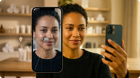 Split-view AR face scan with white balance calibration on a phone